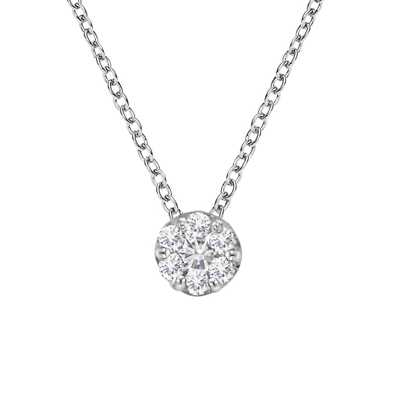 14K White Gold 1/4 Cttw Shared Prong Set Round-Ct Diamond 7 Stone Floral Cluster 18 14K white gold necklace with 7 round diamond stones in a floral cluster