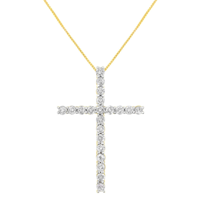 10K Yellow Gold Plated .925 Sterling Silver 4.0 Cttw Round Cut Diamond Cross Pendant Necklace (J-K Color, I1-I2 Clarity) - 18 10K yellow gold cross pendant necklace with round diamond stones