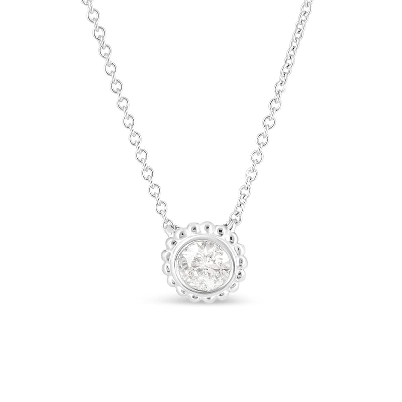 10K White Gold 1/2 Cttw Bezel Set Round Diamond Sunflower Finish 18 10K white gold necklace with round diamond stones in sunflower bezel setting
