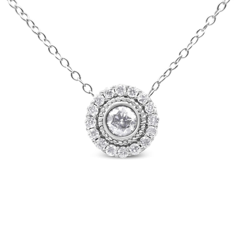 .925 Sterling Silver 1/2 Cttw Round Diamond Halo Circle Pendant 18 925 sterling silver necklace with round diamond halo circle pendant