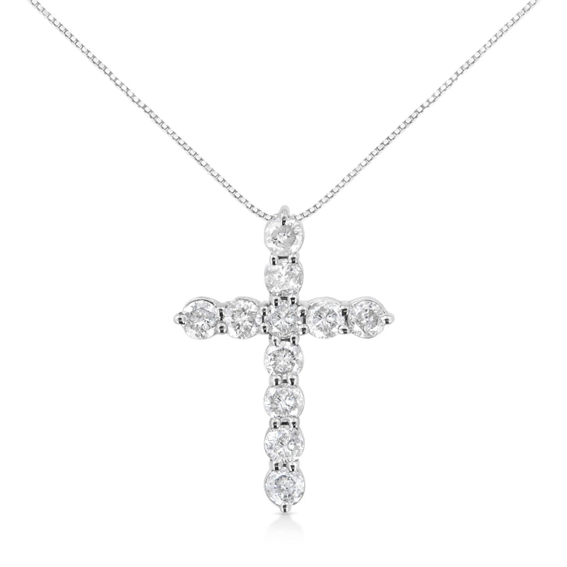 .925 Sterling Silver 1.0 Cttw Prong Set Round-Cut Diamond Cross 18 .925 Sterling Silver 1.0 Cttw Prong Set Round-Cut Diamond Cross 18