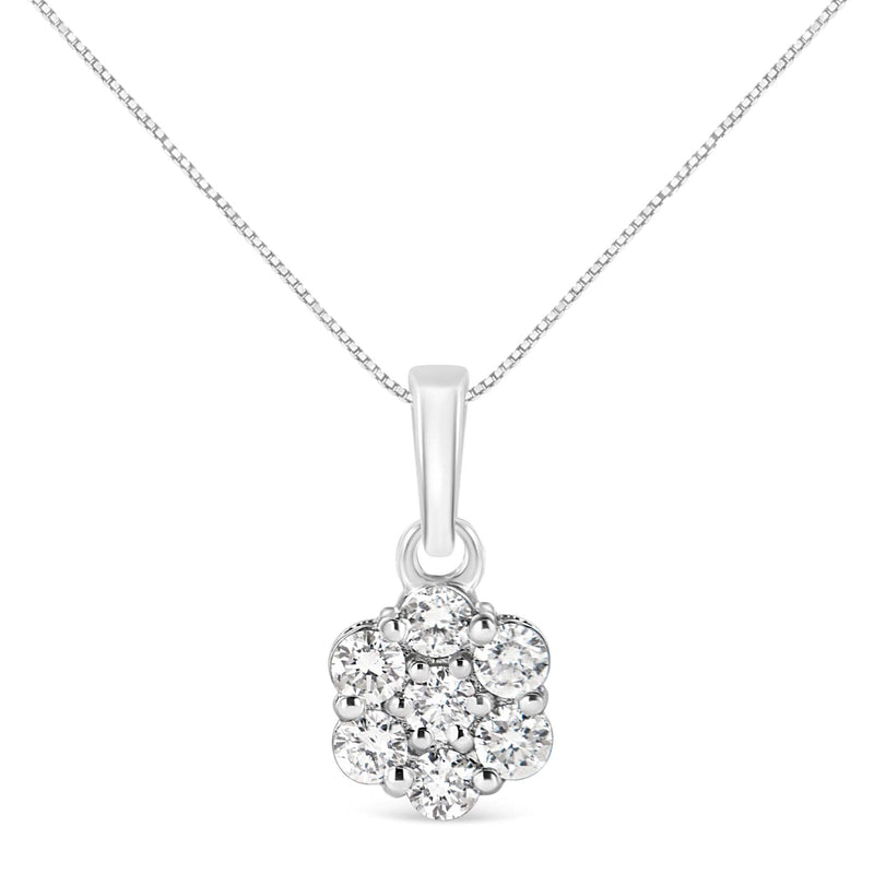 14KT White Gold 1/2 cttw Diamond Floral Cluster Pendant Necklace (HI, SI2-I1) 14K white gold necklace with round diamond floral cluster pendant