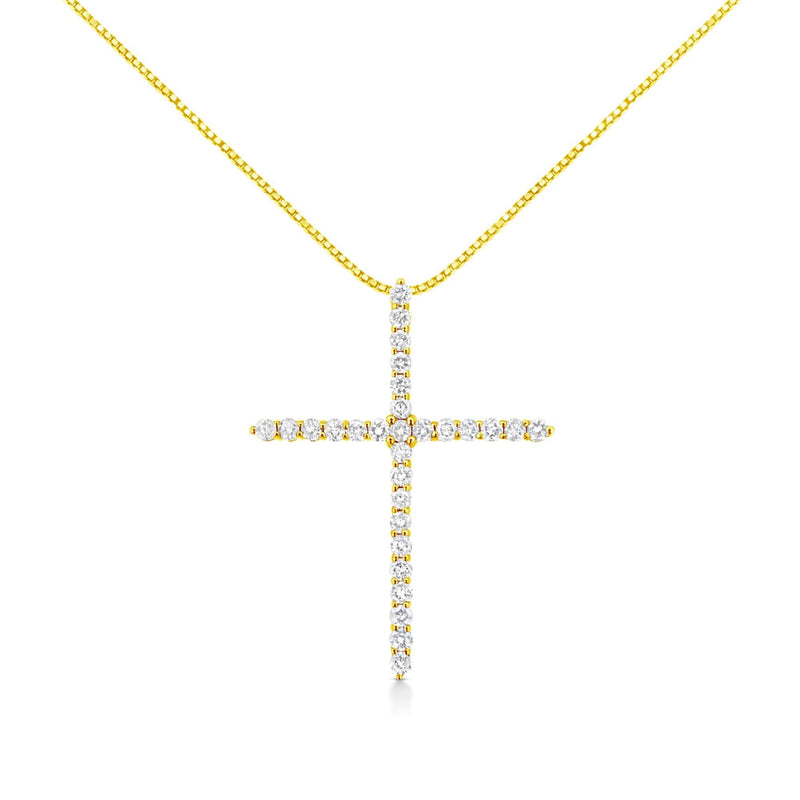 10K Yellow Gold 3.00 cttw Round-Cut Diamond Cross 18 10K yellow gold cross necklace with round diamond stones