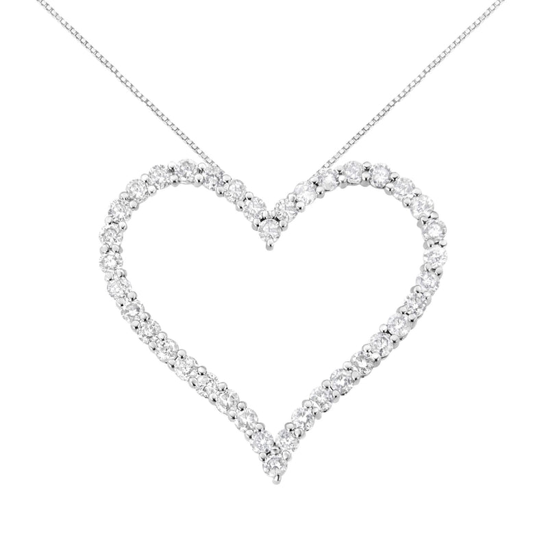 .925 Sterling Silver 3.0 cttw Round-Cut Diamond Open Heart Pendant Necklace (I-J Color, I2-I3 Clarity) - 18 925 sterling silver open heart necklace with round diamond stones