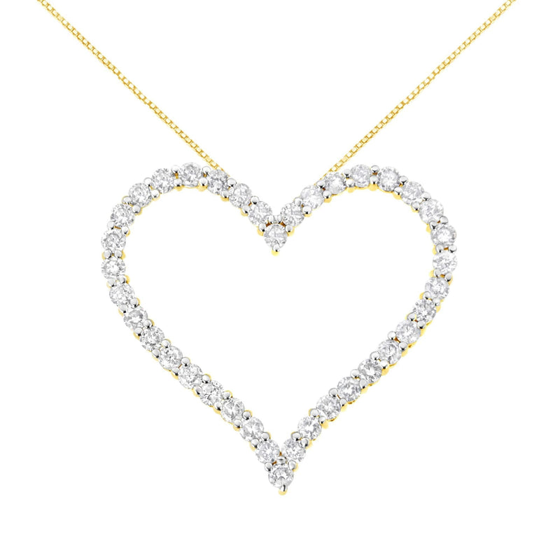 10k Yellow Gold Plated .925 Sterling Silver 3.0 cttw Round-Cut Diamond Open Heart Pendant Necklace (J-K Color, I1-I2 Clarity) - 18 10K yellow gold heart pendant necklace with round diamond stones