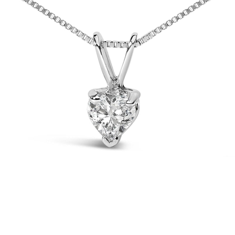 14K White Gold 3-Prong Set Heart Shaped Solitaire Lab Grown Diamond 18 14K white gold necklace with heart lab grown diamond in 3-prong setting