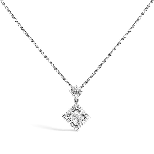 10K White Gold Princess Cut Diamond Geometric Pendant Necklace-0