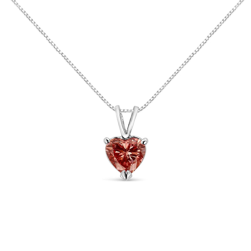 IGI Certified 14K White Gold Martini Set 1.00 Cttw Lab Grown Pink Heart Diamond Solitaire 18 14K white gold necklace with 1 heart pink diamond solitaire pendant