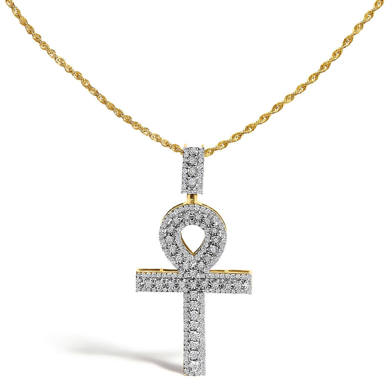 Men's 10K Yellow Gold 1.00 Cttw Diamond Ankh Cross Pendant Necklace Men's 10K Yellow Gold 1.00 Cttw Diamond Ankh Cross Pendant Necklace-0