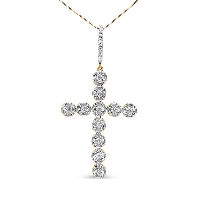 10K Yellow Gold 5/8 Cttw Miracle Set Round Diamond Circle Link Cross Pendant Necklace for Men (H-I Color, SI1-SI2 Clarity) - NO CHAIN INCLUDED 10K Yellow Gold 5/8 Cttw Miracle Set Round Diamond Circle Link Cross Pendant Necklace for Men (H-I Color, SI1-SI2 Clarity) - NO CHAIN INCLUDED-0