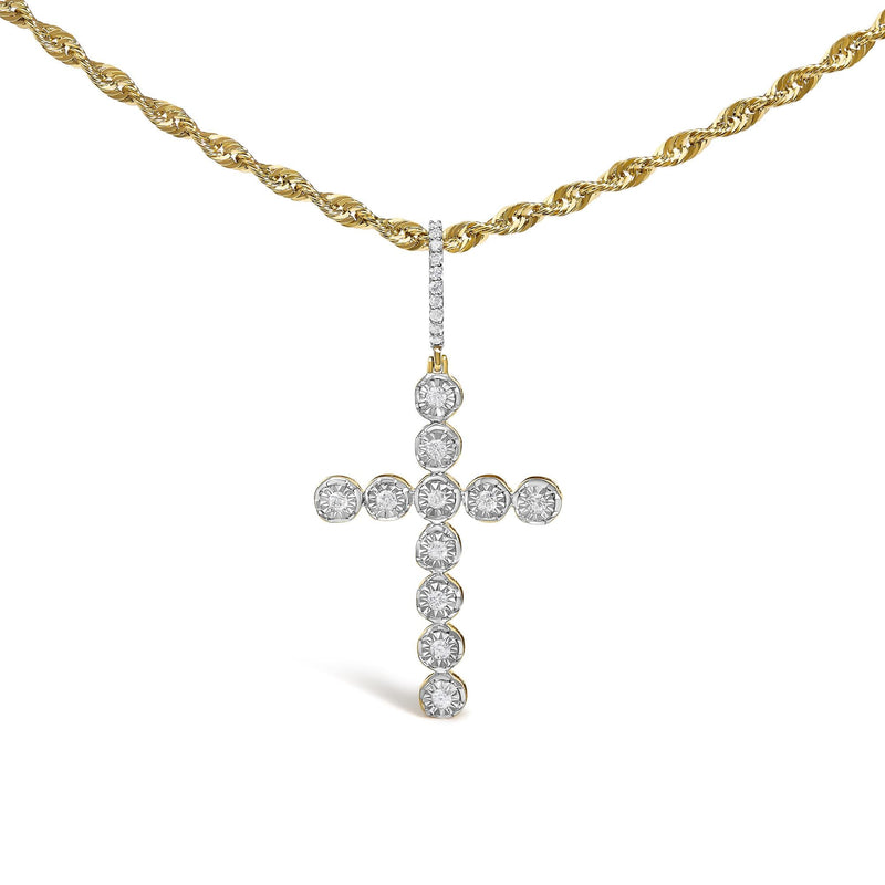 10K Yellow Gold 5/8 Cttw Miracle Set Round Diamond Circle Link Cross Pendant Necklace for Men (H-I Color, SI1-SI2 Clarity) - NO CHAIN INCLUDED 10K Yellow Gold 5/8 Cttw Miracle Set Round Diamond Circle Link Cross Pendant Necklace for Men (H-I Color, SI1-SI2 Clarity) - NO CHAIN INCLUDED-0
