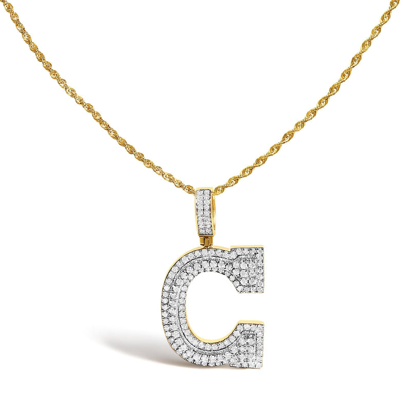 Men's 10K Yellow Gold 1 3/4 Cttw Diamond Letter C Initial Pendant Necklace Men's 10K Yellow Gold 1 3/4 Cttw Diamond Letter C Initial Pendant Necklace-0