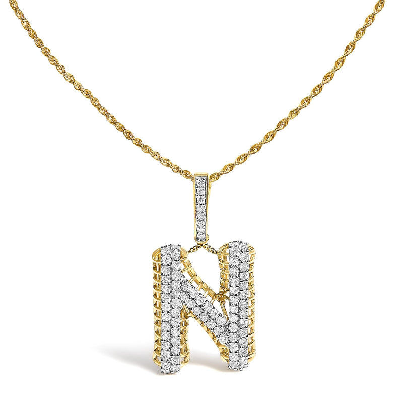 Men's 10K Yellow Gold 1 1/2 Cttw Diamond Letter N Initial Pendant Necklace Men's 10K Yellow Gold 1 1/2 Cttw Diamond Letter N Initial Pendant Necklace-0