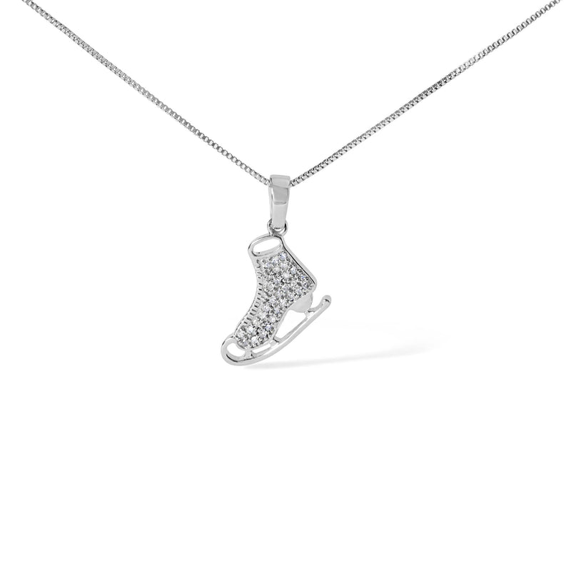 Sterling Silver 1/10 Cttw Diamond Ice Skate Charm Pendant Necklace