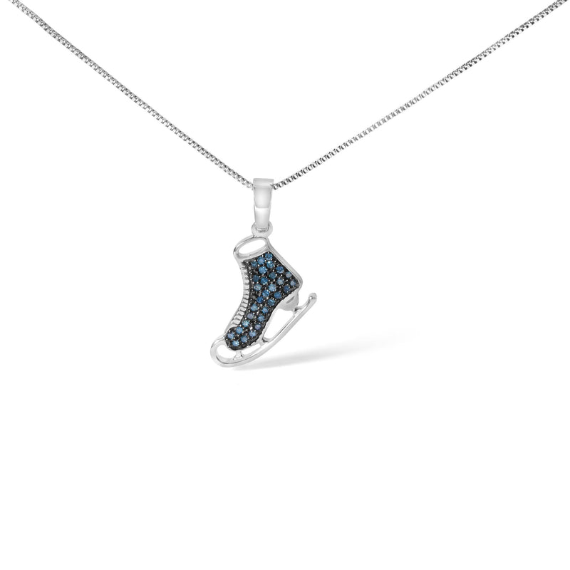 .925 Sterling Silver 1/10 Cttw Blue Diamond Ice Skate Pendant Necklace .925 Sterling Silver 1/10 Cttw Blue Diamond Ice Skate Pendant Necklace-0