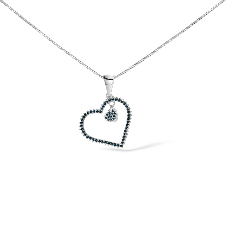 925 Sterling Silver 1/3ct TDW Blue Treated Diamond Heart Pendant Necklace 925 Sterling Silver 1/3ct TDW Blue Treated Diamond Heart Pendant Necklace-0