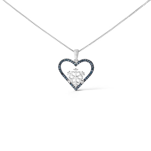 925 Sterling Silver 1/10ct TDW Blue Treated Diamond Heart Pendant Necklace-0