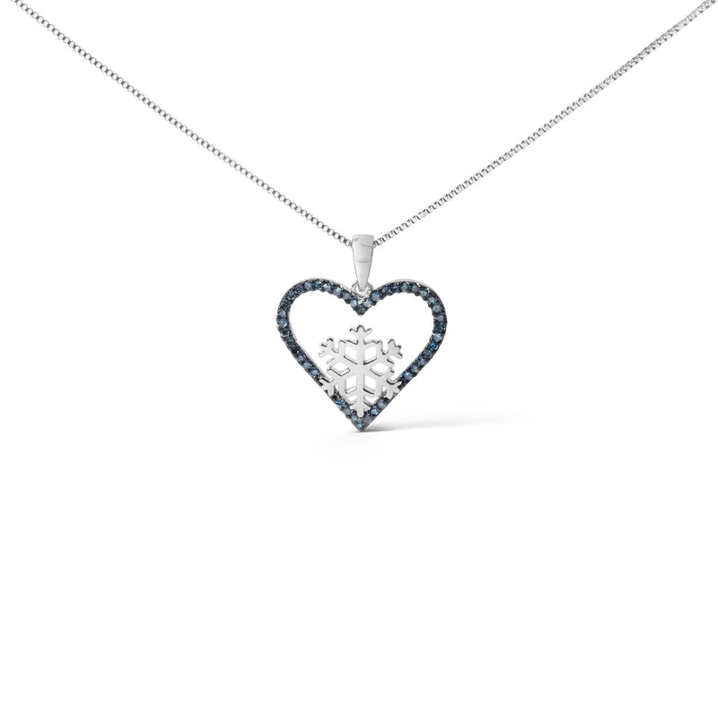 925 Sterling Silver 1/10ct TDW Blue Treated Diamond Heart Pendant Necklace 925 sterling silver heart pendant necklace with blue-treated heart diamonds