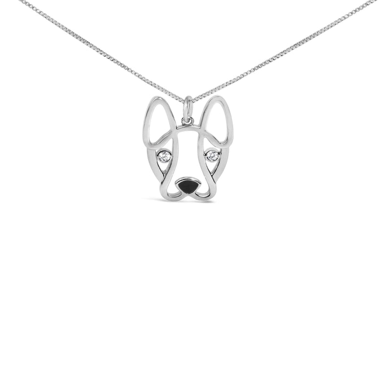 .925 Sterling Silver Diamond Accent and Black Enamel French Bullldog 18 925 sterling silver French Bulldog pendant necklace with diamond accents