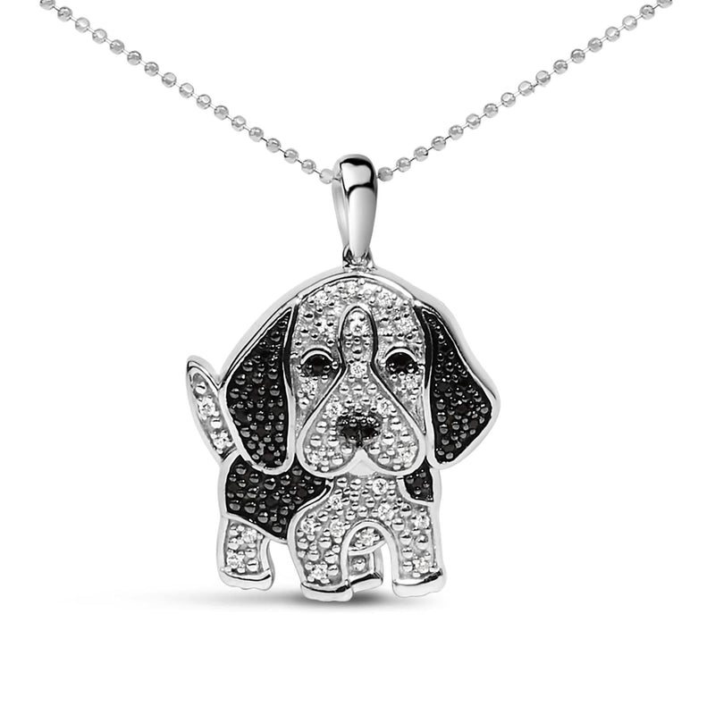 .925 Sterling Silver 1/4 cttw White and Black Diamond Dog Pendant Necklace 18 inch (I-J Color, I2-I3 Clarity) .925 Sterling Silver 1/4 cttw White and Black Diamond Dog Pendant Necklace 18 inch (I-J Color, I2-I3 Clarity)-0