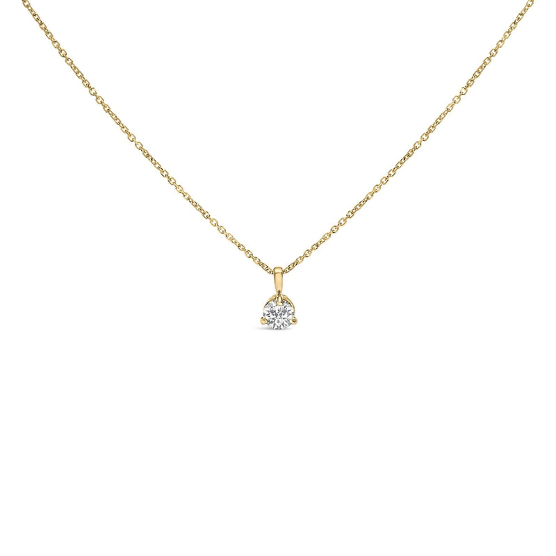 14K Yellow Gold 3/8 Cttw 3 Prong Martini Set Round Diamond Solitaire Pendant Necklace (G-H Color, SI2-I1 Clarity) - 18 14K yellow gold necklace with 1 round diamond stone in martini setting