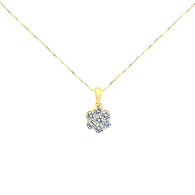 14K Yellow Gold 1.00 Cttw Brilliant Round-Cut Diamond 7 Stone Floral Cluster 18 14K yellow gold necklace with 7 round diamond stones in a floral cluster