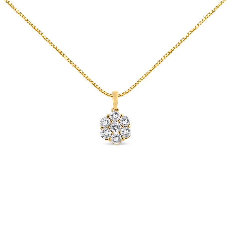 14K Yellow Gold 2.00 Cttw Brilliant Round-Cut Diamond 7 Stone Flower Cluster 18 14K yellow gold necklace with 7 round diamond stones in flower cluster