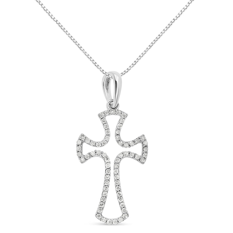 .925 Sterling Silver 1/3 Cttw Diamond Framed Open Cross 18 .925 Sterling Silver 1/3 Cttw Diamond Framed Open Cross 18