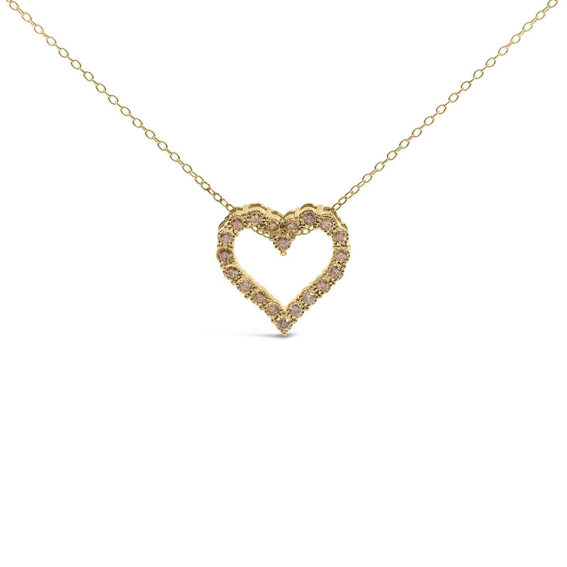 10K Yellow Gold Flashed .925 Sterling Silver 1/2 Cttw Champagne Diamond Miracle Plate Heart Pendant Necklace (K-L Color, I1-I2 Clarity) - 18 10K yellow gold necklace with champagne heart diamonds in a miracle plate