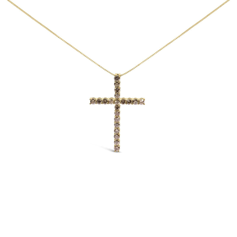 .925 Sterling Silver 1.0 Cttw Champagne Diamond Gold Cross Pendant Necklace for Women (Champagne Color, I1-I2 Clarity)- 18 inch .925 Sterling Silver 1.0 Cttw Champagne Diamond Gold Cross Pendant Necklace for Women (Champagne Color, I1-I2 Clarity)- 18 inch-2
