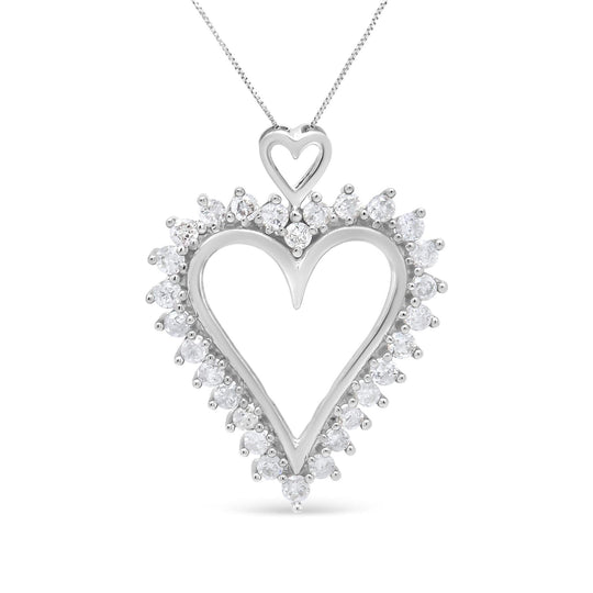925 sterling silver heart necklace with round diamond stones on 18-inch chain