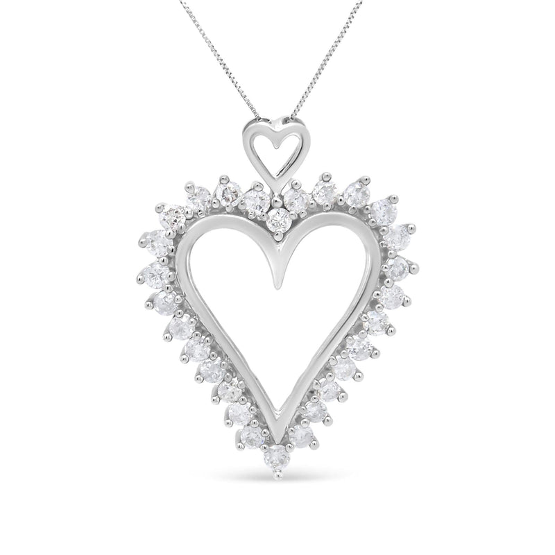 .925 Sterling Silver 1 3/4 Cttw Round Diamond Lined Open Heart Pendant 18 925 sterling silver heart necklace with round diamond stones on 18-inch chain