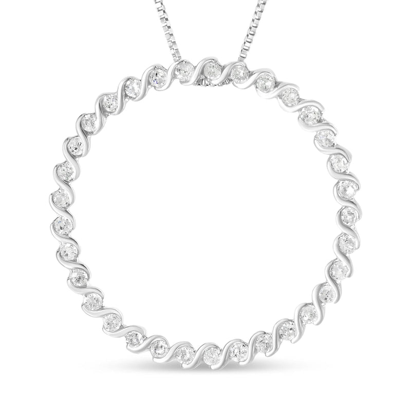 .925 Sterling Silver 3/4 Cttw Round Diamond Spiral Curved Circle Pendant 18 925 sterling silver necklace with round diamond spiral circle pendant