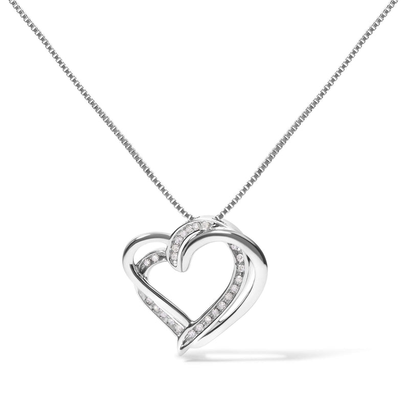 925 Sterling Silver 1/10ct TDW Diamond Double Heart Pendant Necklace 925 Sterling Silver 1/10ct TDW Diamond Double Heart Pendant Necklace-0