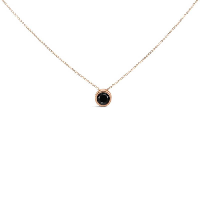14K Rose Gold Bezel-Set Black Round Diamond Solitaire Pendant Necklace (Black Color, I2-I3 Clarity) - 18 14K Rose Gold Bezel-Set Black Round Diamond Solitaire Pendant Necklace (Black Color, I2-I3 Clarity) - 18