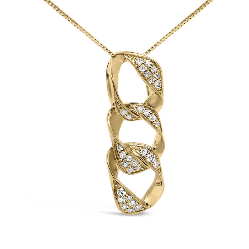 14K Yellow Gold Plated .925 Sterling Silver 1/6 Cttw Diamond Interlocking Triple Asymmetric Circle Hoop 18 14K yellow gold necklace with triple interlocking circle diamond pendant