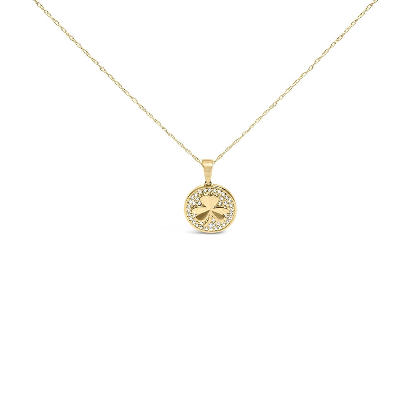 10K Yellow Gold 3 Leaf Clover 1/6 Cttw Diamond Pendant Necklace 10K yellow gold three leaf clover necklace with center diamond stone