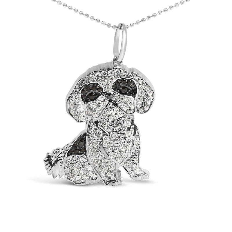 .925 Sterling Silver 1 1/4 Cttw Diamond Shih Tzu Dog Pendant Necklace 18 inch (Black and I-J Color, I2-I3 Clarity) 925 sterling silver Shih Tzu dog pendant necklace with black and white diamonds