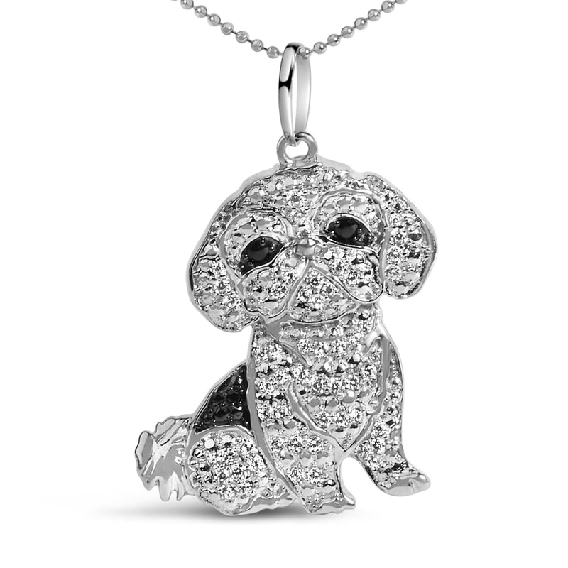 .925 Sterling Silver 1/2 Cttw White and Black Diamond Shih Tzu Dog 18 925 sterling silver Shih Tzu dog pendant necklace with white and black diamonds