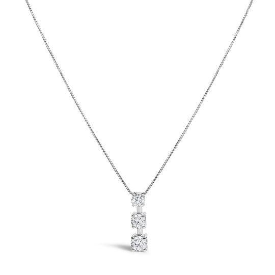 10K White Gold 1/2 Cttw Diamond 3 Stone Drop Pendant Necklace-0