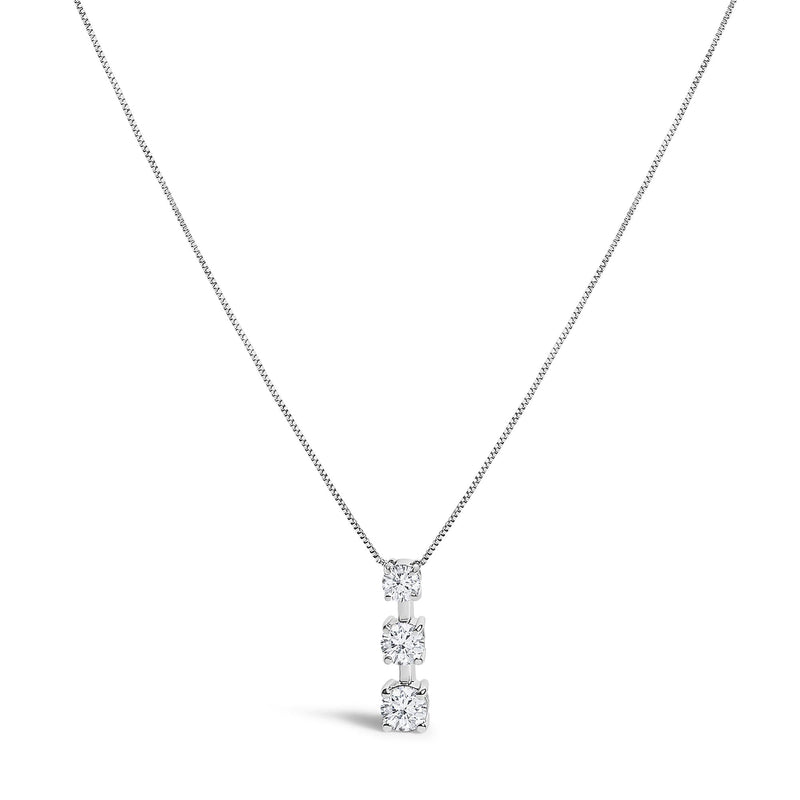 10K White Gold 1/2 Cttw Diamond 3 Stone Drop Pendant Necklace 10K White Gold 1/2 Cttw Diamond 3 Stone Drop Pendant Necklace-0