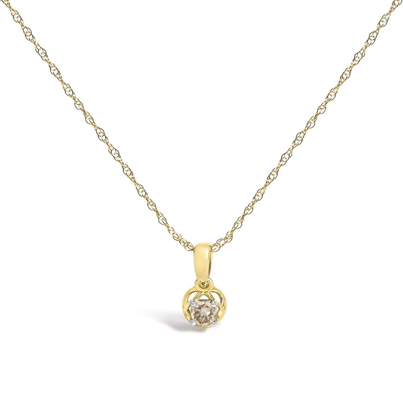 14K Yellow Gold Plated Silver 1/5 Cttw Diamond Openwork Pendant Necklace 14K Yellow Gold Plated Silver 1/5 Cttw Diamond Openwork Pendant Necklace-0