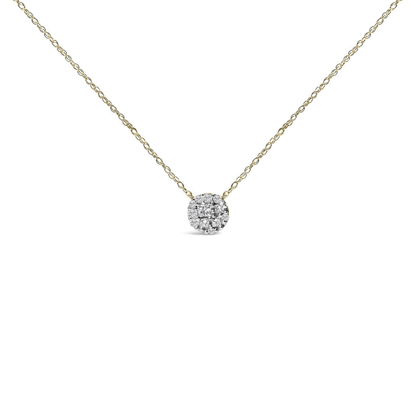 14K Yellow Gold Plated Sterling Silver 3/8 Cttw Diamond Cluster Pendant Necklace 14K yellow gold necklace with cluster of round diamond stones