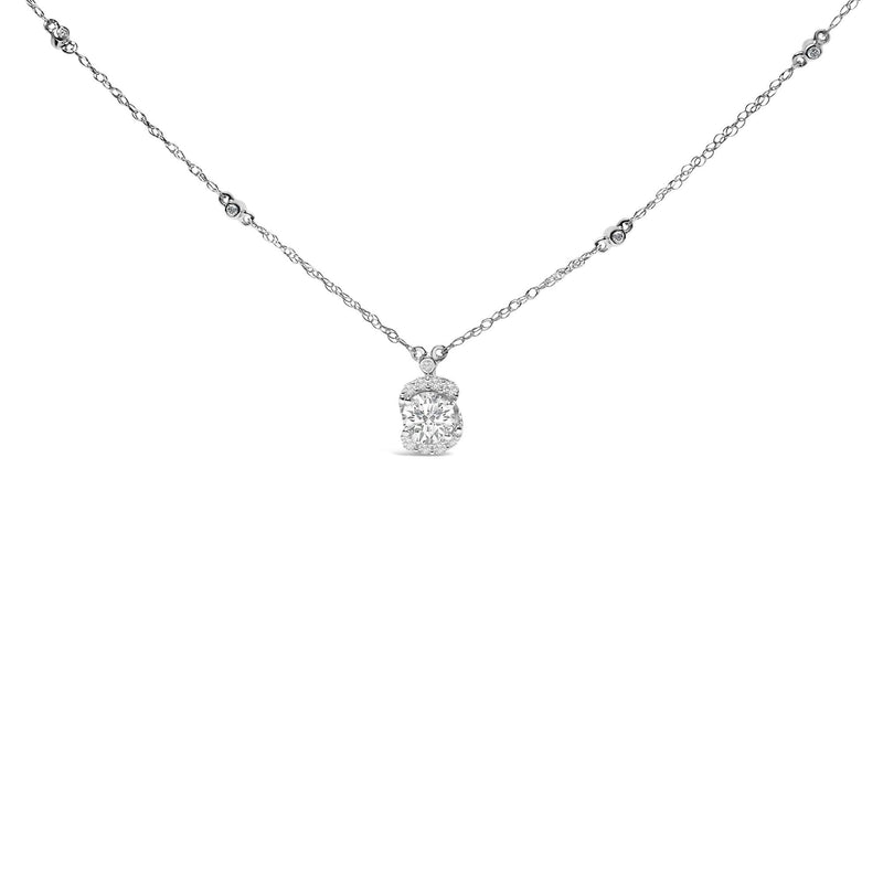 Sterling Silver 1.00 Cttw Lab Grown Diamond Oval Halo Pendant Bezel Station Necklace Sterling Silver 1.00 Cttw Lab Grown Diamond Oval Halo Pendant Bezel Station Necklace-0