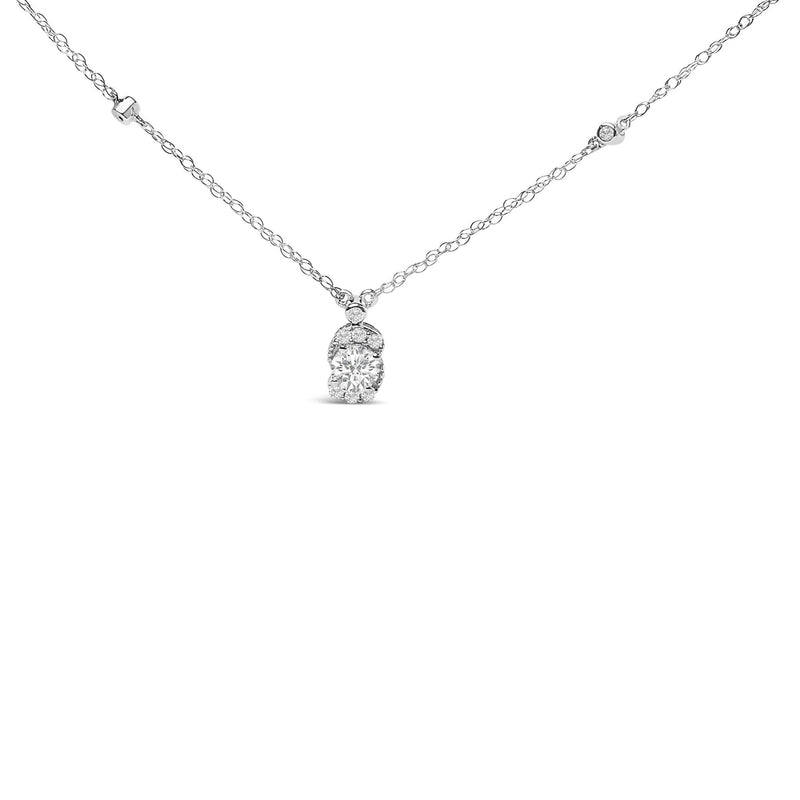 Sterling Silver 5/8 Cttw Lab Grown Diamond Oval Halo Pendant Necklace Sterling Silver 5/8 Cttw Lab Grown Diamond Oval Halo Pendant Necklace-0