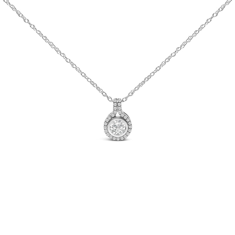 Sterling Silver 3/4 Cttw Lab Grown Diamond Halo Pendant Necklace 925 sterling silver necklace with halo-set lab grown diamond pendant