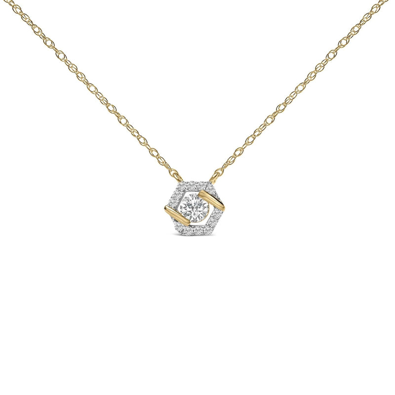 14K Yellow Gold Plated Sterling Silver 3/8 Cttw Lab Grown Diamond Hex Halo Pendant Necklace 14K Yellow Gold Plated Sterling Silver 3/8 Cttw Lab Grown Diamond Hex Halo Pendant Necklace-0