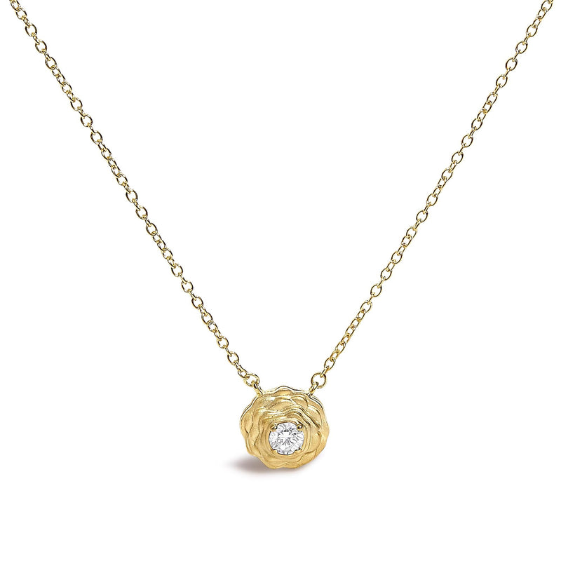 14K Yellow Gold Plated Sterling Silver 1/5 Cttw Lab Grown Diamond Rose Pendant Necklace 14K Yellow Gold Plated Sterling Silver 1/5 Cttw Lab Grown Diamond Rose Pendant Necklace-0