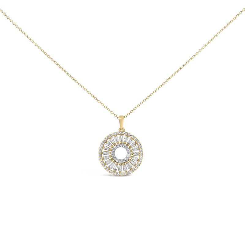 14K Yellow Gold Plated Sterling Silver 1 1/6 Cttw Diamond Sunburst Medallion Pendant Necklace 14K Yellow Gold Plated Sterling Silver 1 1/6 Cttw Diamond Sunburst Medallion Pendant Necklace-0