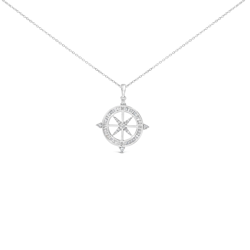 Sterling Silver 3/4 Cttw Diamond Compass Medallion Pendant Necklace Sterling Silver 3/4 Cttw Diamond Compass Medallion Pendant Necklace-0